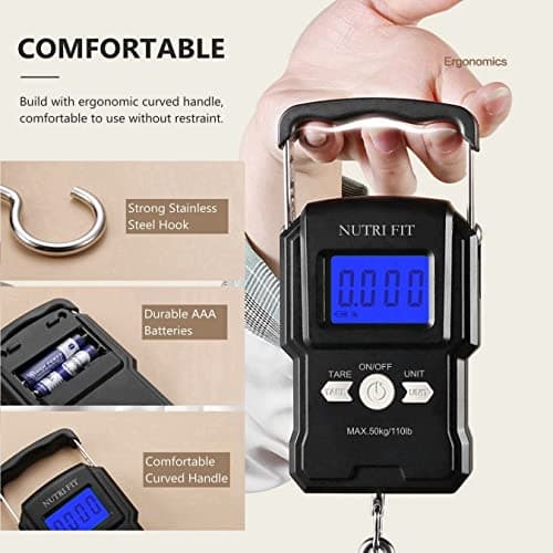 NUTRI FIT Digital Luggage Scale with Hanging Hook, 110lb/50kg, Black — view 3