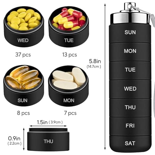 Mossime Metal Pill Organiser 7 Day: Stackable, Waterproof, Travel, Black — view 4