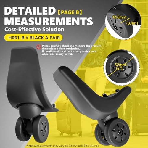 Luggage Wheels Replacement Wheel for Luggage Suitcase Repair 360° Rotating Suitcase Replacement Wheels with 5 Mounting Holes BH061 (H061-Rear Wheel) — view 3