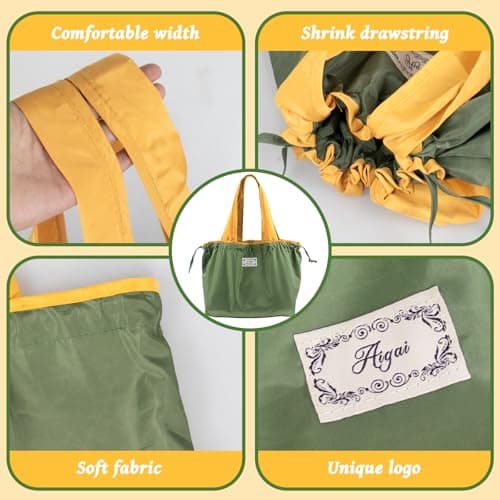 3PCS Reusable Shopping Bag Set, Lightweight Foldable Grocery Bags with Handles, Large Eco Drawstring Tote Bags, Drawstring Waterproof Shopper Bags Great Gift for Wedding Birthday Beach Women Mom — view 4