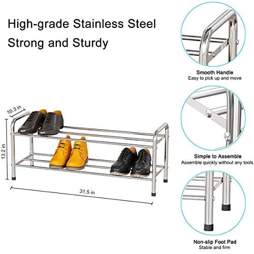 FANHAO 2-Tier Stainless Steel Shoe Rack, Up to 8-Pair Storage Shelf — view 3