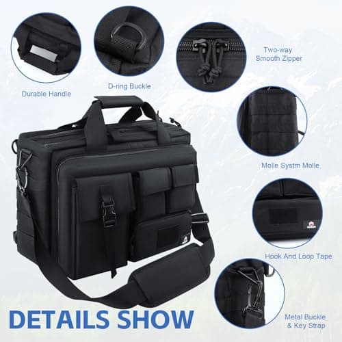 GES 17.3 inch Laptop Bag, Multi-funtion Men's Outdoor Tactical Nylon Shoulder Laptop Messenger Bag,Briefcase Handbags for Camera/Tablet/Notebook (Black-17.3") — view 5