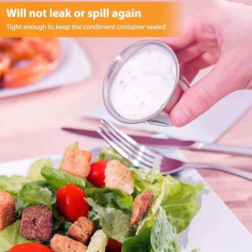 NbgrvB 304 Stainless Steel Sauce Containers 50ml, Leak-Proof Dip Cups with for Soft Silicone Lids, Portable Condiment Pots Travel, Camping, 6 Pack — view 6