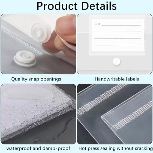 GESDYO 10 Pack A4 Plastic Folders Document Files Envelope Clear Wallets Plastic Popper Wallets with Label Pocket and Snap Button Suitable for Document Storage at School, Work and Home — view 3
