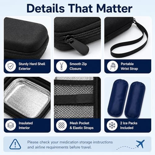 Insulin Cooler Travel Case with 2 Ice Packs, Compact Medicine Cool Bag for Travel & Hand Luggage, Diabetic Supplies Case for Insulin Pens, Injection Pens, Needles & Swabs, Black — view 6