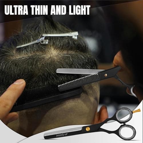 Professional Barber Kit with Leather Pouch – Includes Straight Razor, Hair Comb, 5.5" Barber Scissors & Thinning Razor – Portable Grooming Set for Haircutting, Styling & Shaving — view 6