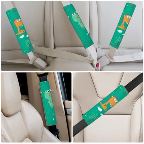 URAQT Car Seat Belt Pads, 2PCS Universal Car Seatbelt Adjuster for Kids, Multifunctional Seat Belt Protectors, Seat Belt Covers with Cartoon Pattern Fit Baby Toddler Kid Adult (Dinosaur) — view 4