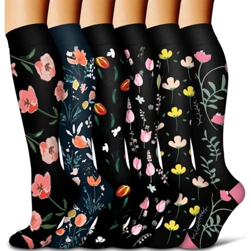 Compression Socks for Women Flying Long Haul 15-20 mmHg 6 Pack Compression Stockings Long Support Travel Flight Socks Over the Knee Length Pressure Stockings for Running Nursing Athletic — view 2