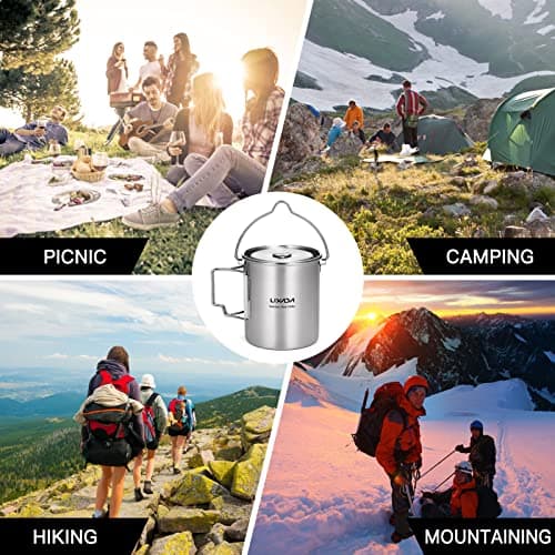 Lixada Camping Water Cup with Foldable Handles and Lid 750ml Stainless Steel Mug Hanging Pot for Camping Hiking Backpacking Picnic — view 6