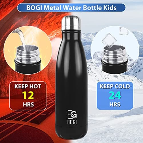 BOGI 2 Pack Insulated Water Bottle, 500ml Stainless Steel, Keeps Drink Hot & Cold, Leakproof, Sport Water Bottle for Girls Boys, Black+dblue — view 4