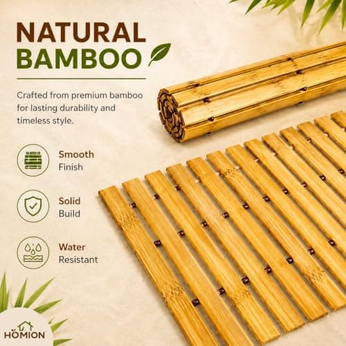 Folding Bath Mat Bamboo Wood Bathroom Strip Mat Shower Spa Sauna with Non Slip Feet Indoor Outdoor Use for Kitchen Bedroom Bathroom Toilet Doormat Pet Kitchen Travel Camper Van Camping (Small 30x60cm) — view 4