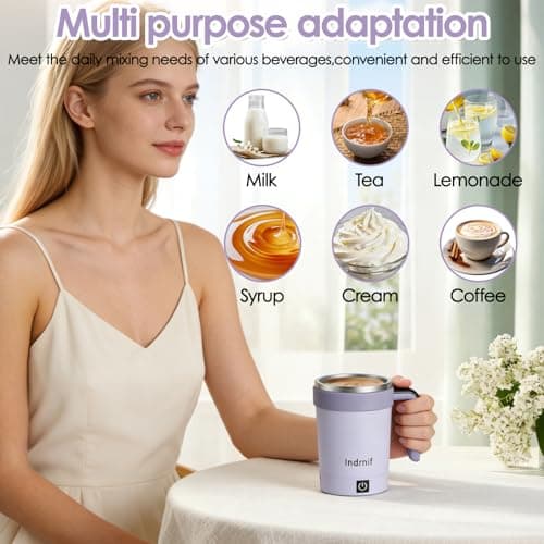 380ml Automatic Self Stirring Coffee Mug, Electric Mixing Cup with Magnetic Stirrer and LED Temperature Display, Rechargeable Travel Mug with Whisk and Detachable Base for Coffee, Milk, Cocoa (purple) — view 5