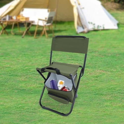 whsiodj Fishing Chair with Insulated Bag | Folding Chair Foldable Camping Chairs 220.46 lbs Capacity Portable for Outdoor Use Camping Hiking Hunting Climbing (Army Green) — view 4