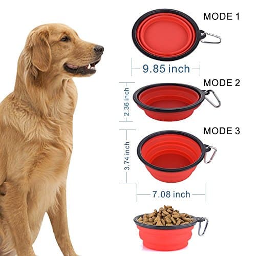 Extra Large Collapsible Dog Bowl, 3L XL Travel Dog Bowl, Foldable Travel Water Dish, 102oz X-Large Portable Collapsable Traveling Bowls with Carabiner for Dogs Walking, Hiking (Red) — view 5