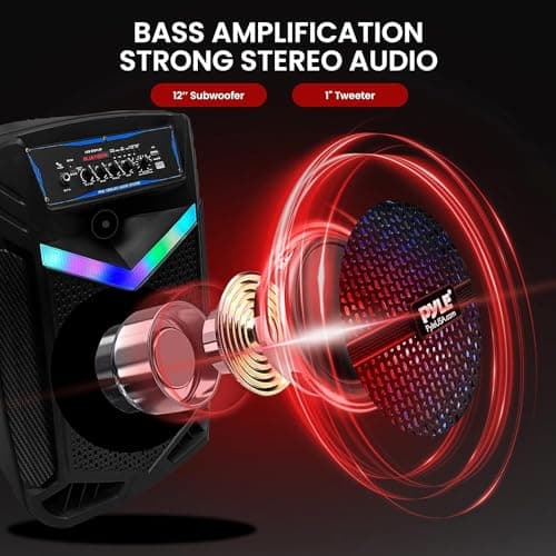 Pyle Portable Bluetooth PA Speaker System, 800W Rechargeable Outdoor Karaoke Machine with 30cm Subwoofer, 2.5cm Tweeter, Wireless Bluetooth Speaker with Microphone — view 2