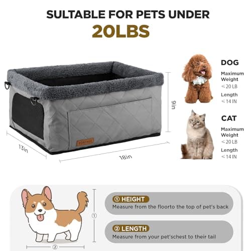 Upgrade Dog Booster Seat for Small Dogs,Dog Car Seat with Sturdy Metal Frame and Waterproof Leather Material for Small Pets up 20 lbs,Portable Travel Carrier with Storage Pocket — view 5