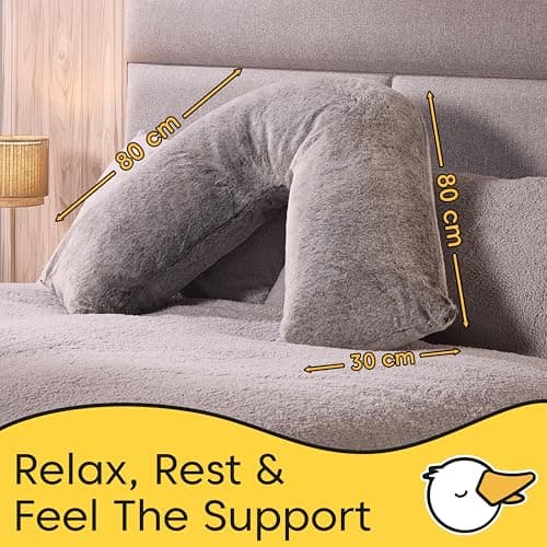 Downland Huggleland V Shaped Pillow - Luxury Faux Fur V Pillow for Pregnancy, Nursing & Reading, Back & Neck Support, Orthopaedic Maternity Pillow - 80x80cm, Steel Grey — view 5