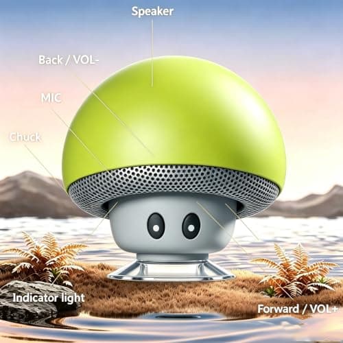 Longben Mini Mushroom Portable Bluetooth Speaker V5.0 Wireless Audio Device with Suction Cup & Built-in Microphone, Compatible with Smartphones, Laptops for Home & Outdoor Use-Yellow — view 2