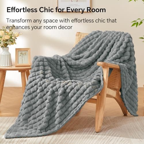 BEDELITE Fluffy Fleece Throw Blanket, Grey, 220x240cm — view 4