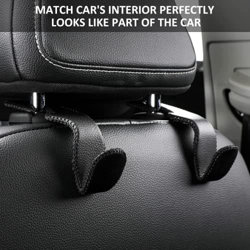 TISOHUGO Car Purse Hook, Back Seat Headrest Genuine Leather Hangers Durable Vehicle Organizer Accessory for Hanging Grocery Bags, 2 Pack, Beige — view 2