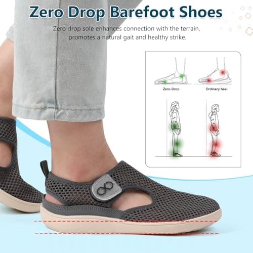 XIHALOOK Flat Sandals for Women Summer Closed Toe Sandals Casual Walking Beach Travel Shoes Minimalist Zero Drop Barefoot Dark Grey 9 W US — view 5