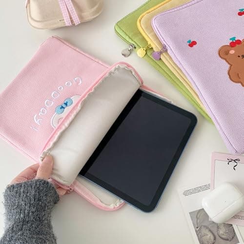11Inch Tablet Carrying Case Soft Velvets Fabric, Yellow bear — view 5