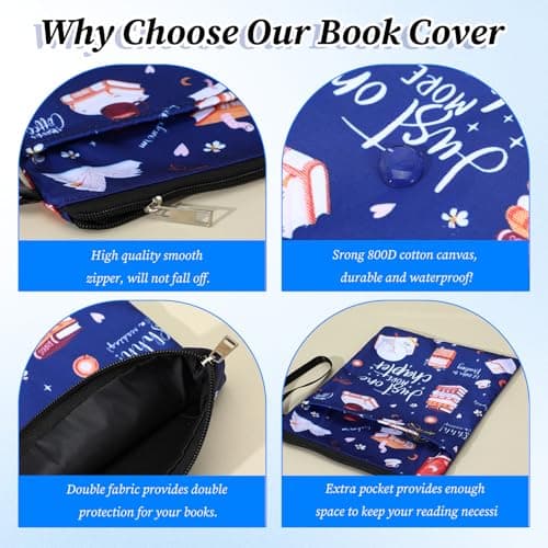 XLIUAX Just One More Chapter Book Sleeve, 11x 8.5 inch Waterproof Book Protector with Zipper and Front Pocket Washable Canvas Paperback Cover for Readers Lovers Gifts Books Accessories Travel Vacation — view 5