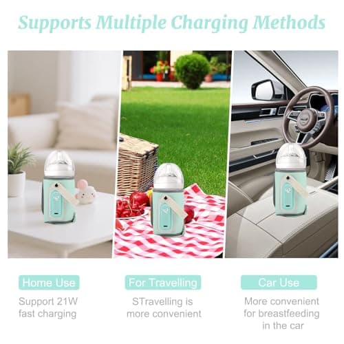 Portable Baby Bottle Warmer Bag with USB Charging & LCD Display | 21W Cordless Electric Milk Warmer for Travel | 5-Gear Adjustable Baby Milk Warmer Compatible with Tommee Tippee/MAM/Lansinoh Bottles — view 4