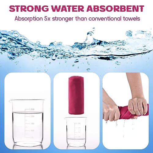 Sinand Microfibre towel 2 Pack |160x80cm+80x40cm| Ultra Lightweight Gym Towel, Quick Dry Microfiber Towels for Sports Travel Camping Beach Swimming (Rose red) — view 4