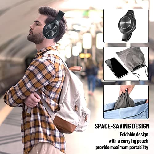 Rydohi Bluetooth Headphones Over Ear, 68H Playtime and 3 EQ Music Modes Wireless Headphones with Microphone/Deep Bass, HiFi Stereo Foldable Lightweight Headset for PC Home Travel Office (BLACK) — view 5