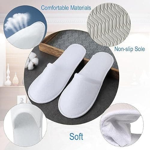 Seuqhck 30 Pairs 26 cm Disposable Slipper for Guests, White Spa Slippers Bulk House Slippers Non Slip Closed Toe Travel Footwear for Hotel Guests Women Men, Medium — view 4