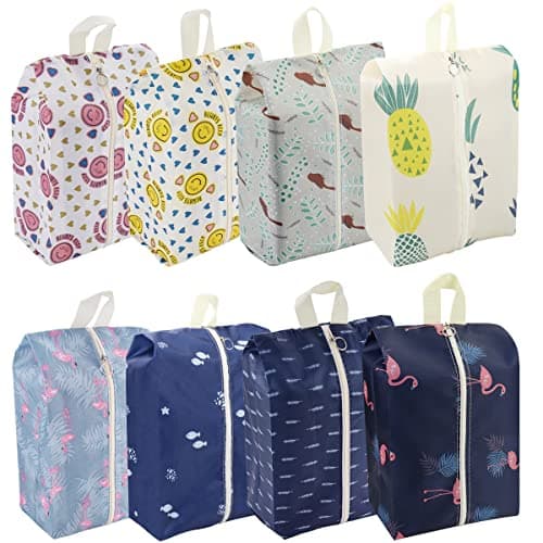 Travel Shoe Bags Waterproof Portable Shoe Storage Pouch with Handle for Men & Women (8 Pack Cute Pattern)