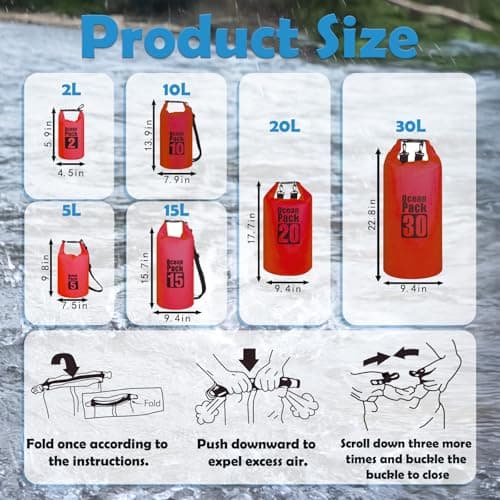 MOMAHUA 30L Waterproof Dry Bag Backpack with Double Shoulder Straps - Red Durable PVC Roll Top Dry Sack - Heavy Duty Reusable Rucksack for Kayaking, Boating, Beach & Travel — view 2
