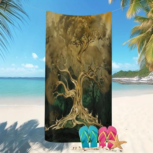 70x140 cm Sand-Free Quick-Dry Beach Towel Extra Large Artistic Tree Pattern Travel & Pool Towel Lightweight Super-Absorbent Gold for Adults & Kids Cruise,Holiday,Pool,Lounge Sunbathing