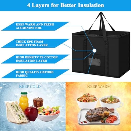 Beautyshow Cooler Bag, 40L Large Foldable Grocery Shopping Bags, Durable Picnic Bags, Insulated Bag for Picnic, Camping, Food Delivery, BBQ, Shopping, Family Outdoor Travel — view 2