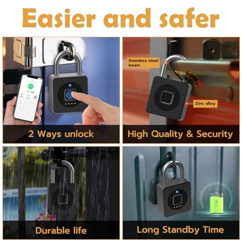 Anweller Fingerprint Padlock,Smart Padlock with APP,Biometric Padlocks with Fingerprint,Gym Locker Padlocks Waterproof Suitable for Gym, Locker, Gates, Fence and Storage Black — view 4