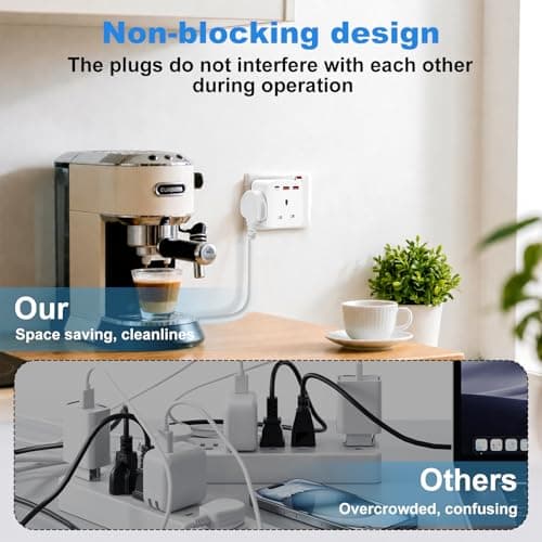 3 Way Plug Adapter UK with PD20W USB-C & QC 3.0, 6-in-1 Multi Plug Adaptor — view 5