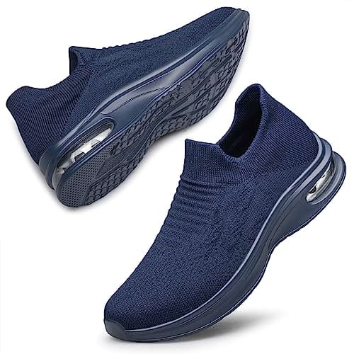 Womens Walking Shoes Non Slip Running Shoes Breathable Workout Shoes Lightweight Gym Sneakers Navy Blue Size 4