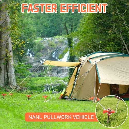 12 Pack Heavy Duty Metal Tent Pegs, 7.8in chRotating Rock Pegs with Thread, Ground Anchors for Camping, Includes Drill Adapter & Nail Puller, Durable Steel Stakes for Garden, Canopies,Lawns -Orange — view 6
