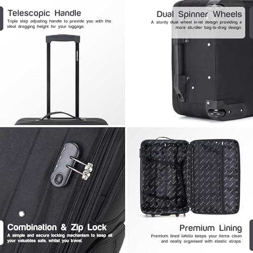 Aerostar Medium 26” Lightweight Softshell Expandable Suitcase, Check in Luggage 2 Corner Wheels with Integrated Combination Lock (Black, 70 litres) — view 6