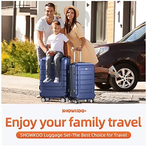 SHOWKOO Luggage Set 3 Piece PC Hardshell Expandable Suitcase, Deep Blue — view 2