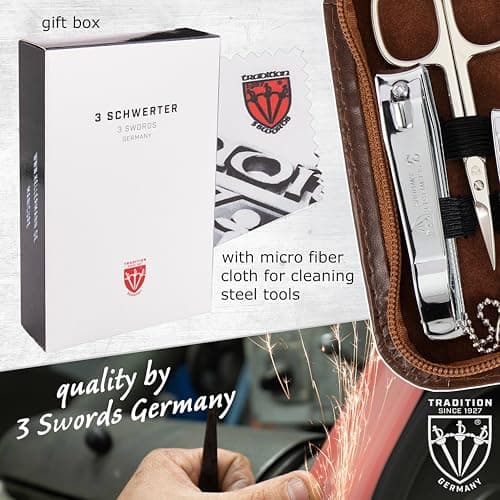 3 Swords Germany - brand quality 8 piece manicure pedicure grooming kit set for professional finger & toe nail care scissors clipper fashion leather case in gift box, Made by 3 Swords (6660) — view 6