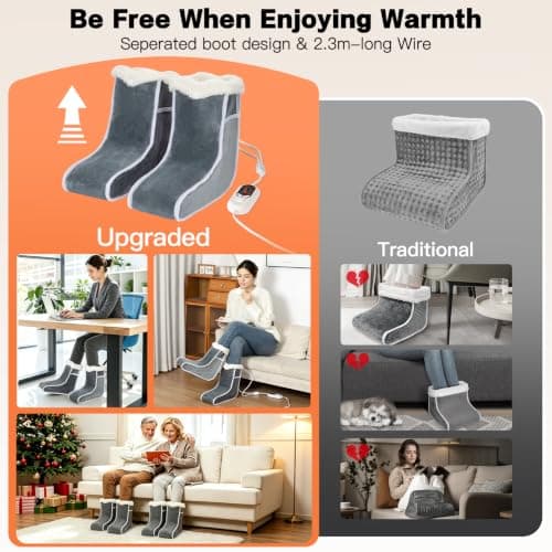 Electric Foot Warmer Heightened, Heated Foot Warmer for Women Separated Electric Feet Warmers with Elastic Strap, Quick Heat up 6 Temperature Levels & 4 Timer for Cold Feet, Machine Washable, Grey — view 4