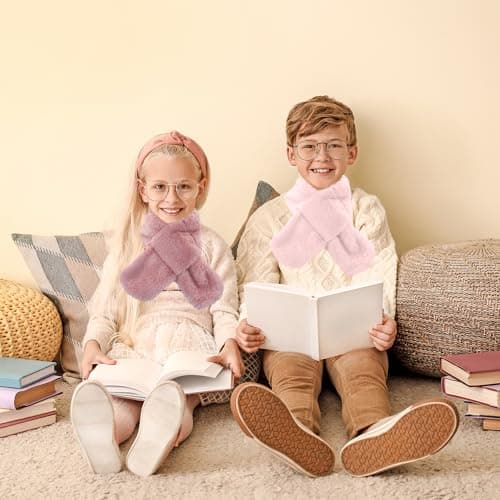 Kids Scarf, Kids Winter Fleece Scarves Warm Plush Scarf Wrap Cross Collar Children Neck Warmer Solid Color Neckerchief for Little Boys Girls Toddlers A7ETWJ (light pink) — view 5