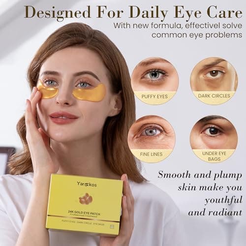 32 Pairs 24K Gold Under Eye Patches, Golden Undereye Pads, Hydrating Eye Masks for Anti Wrinkles Puffy Eyes Dark Circles, Puffiness Eye Bags Eyes Gel Pads, Women Men Travel Skincare Set — view 3