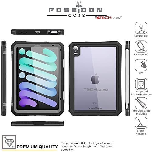 TECHGEAR Waterproof Case for iPad Mini 7/6 (8.3" 2024 & 2021) Poseidon Series Rugged Shockproof Case with Built-in Screen Protector, Stand & Strap – Heavy Duty Protection for Field, School or Travel — view 3
