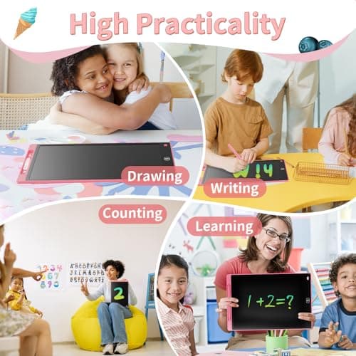 [2 Pack] Genialba 8.5 inch LCD Drawing Tablet for Kids Colorful Screen Writing Board Toddler Toys Learning Educational Stocking Fillers Kids Gifts for for 3 4 5 6 7 Year Old Boys Girls, (Pink&Blue) — view 5