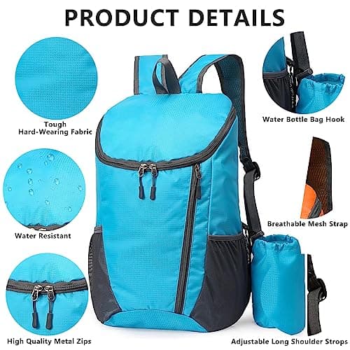 Yoolly Lightweight Foldable Backpack, Small Hiking Rucksack, Waterproof Packable Backpack for Men Women Kids, Durable Rucksack for Outdoor Sport Travelling Hiking Camping Biking Walking (Blue) — view 3