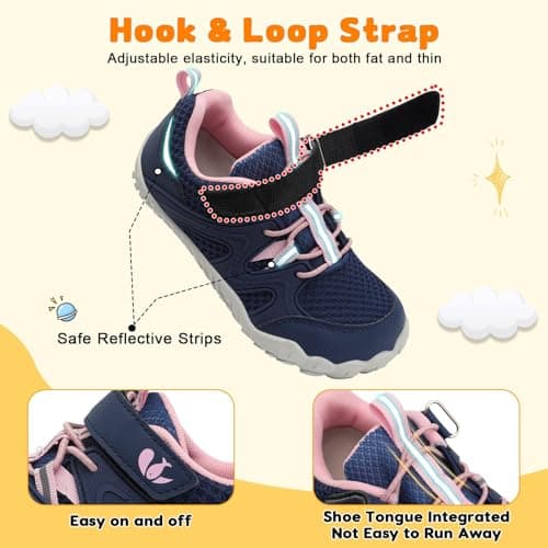 JOINFREE Girls Walking Shoes Boys School Shoe Kids Tennis Sneakers Lightweight Hiking Sneaker Navy Pink 12 UK Child — view 4