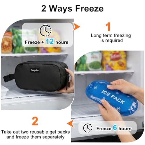Saugnlbs Small Insulated Bag,Cool Bag Small,Mini Cool Bag,Freezable Lunch with 2 Ice Packs for Work School Travel,Freezable Snack Box for Adults,10“ x 4”x 5”Round,Black — view 4